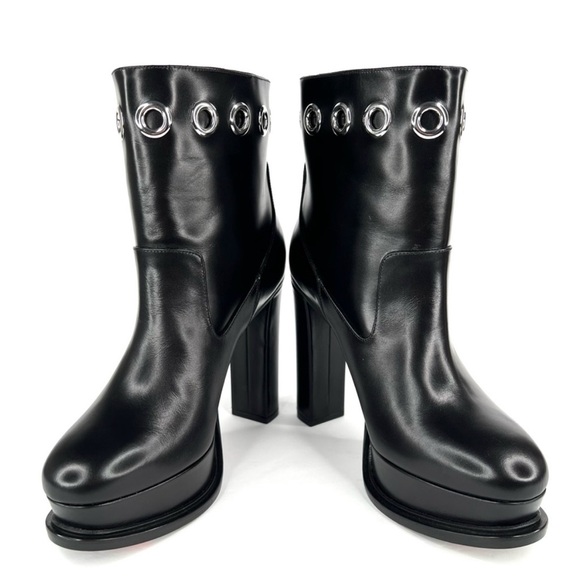 Alexander McQueen Eyelet Detailed Black Leather Platform Heel Boots Size EU 38.5 - Picture 4 of 11